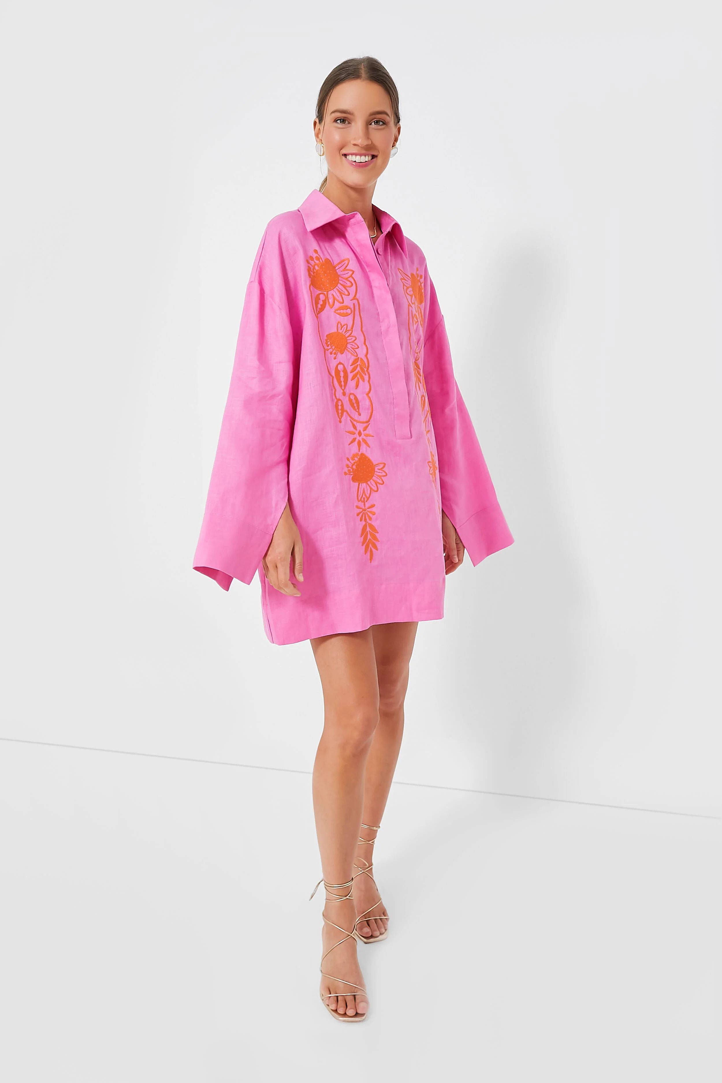 Pink Embroidered Hemp Mini Dress | Tuckernuck (US)