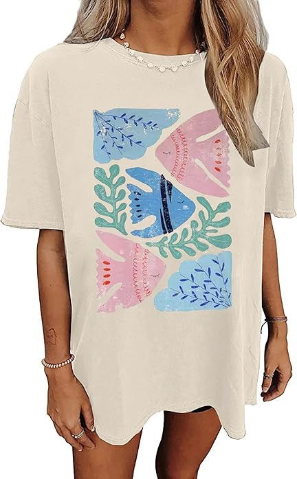 Oversized Tshirts for Women Wildflower Graphic Tees Hiking Crewneck Short Sleeve Clothes Casual L... | Amazon (US)