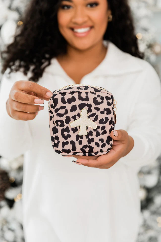 Plane Leopard Print Mini Patch Travel Bag | Pink Lily