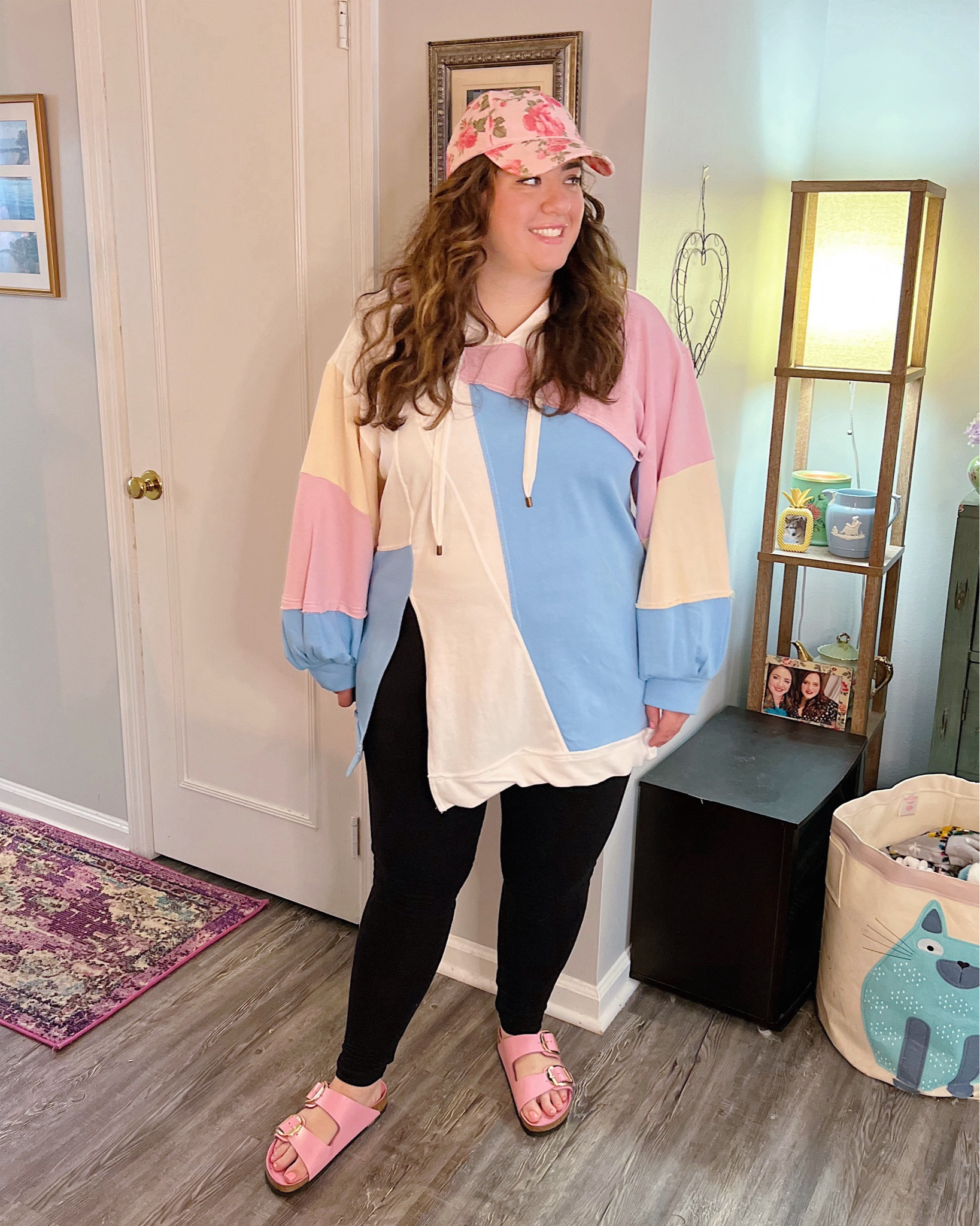 Patchwork pullover with slit detail, comes in Standard, Plus, and Petite 

Athleisure outfit, travel outfit, comfy outfit, black leggings, long pullover hoodie, pink Birkenstocks 

#LTKActive #LTKMidsize #LTKSeasonal