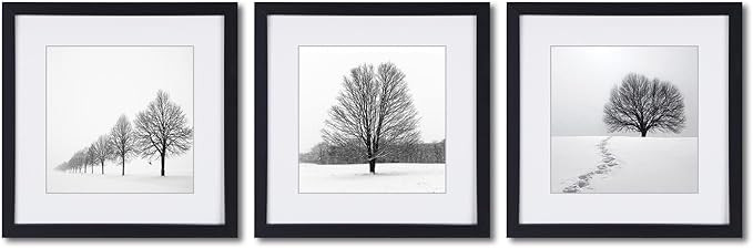 Tree Wall Art Snow Winter Landscape Black and White Picture Framed Canvas Print in off White Matt... | Amazon (US)