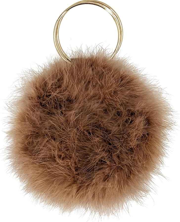 LVCOMEFF Women Feather Purse Round Clutch Mini Handbag Cute Furry Evening Purse | Amazon (US)