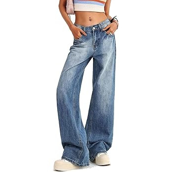 Women's Low Rise Baggy Jeans Washed Straight Wide Leg Denim Pants Casual Loose Boyfriend Jean Str... | Amazon (US)