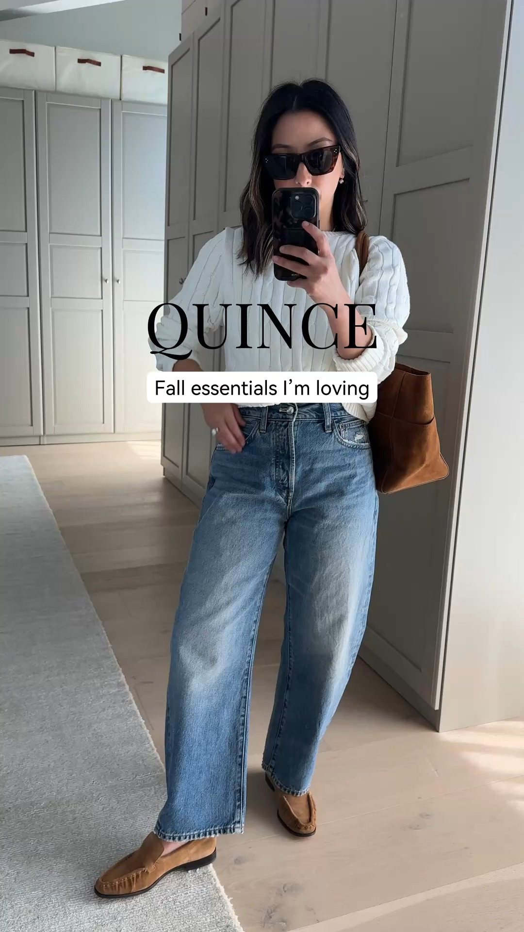 Love this @Quince sweater and suede tote combination for fall. The sweater has a classic fit, so I sized up to a small for a little more room. The tote is such a beautiful everyday bag. #quincepartner

Cable knit sweater small - size up for a roomier fit
Hudson suede tote

#LTKPetite