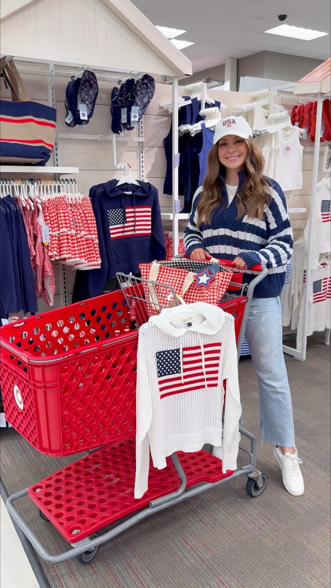 Target summer favorites, target flag sweater, target fashion, target outfit, target must haves, target kids, cat and jack, east coast summer, Americana, Fourth of July outfit, red white and blue outfit, patriotic outfit, bag charms 

This summer collection at Target is just too cute!!😍🇺🇸🌭🎆 love all the cute family matching, the new flag sweaters, and the bag charms and tote bags are a MUST!!🍒 

#LTKFindsUnder100 #LTKFindsUnder50 #LTKFamily