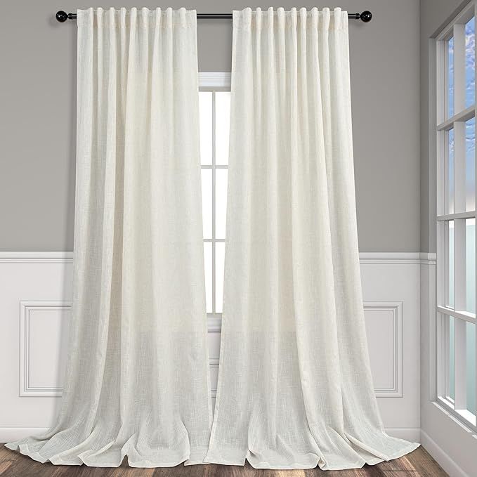 Pitalk 90 Inch Curtains 2 Panels Set Cream Ivory Curtain 72 in Wide Back Tab Loop Pocket Energy E... | Amazon (US)