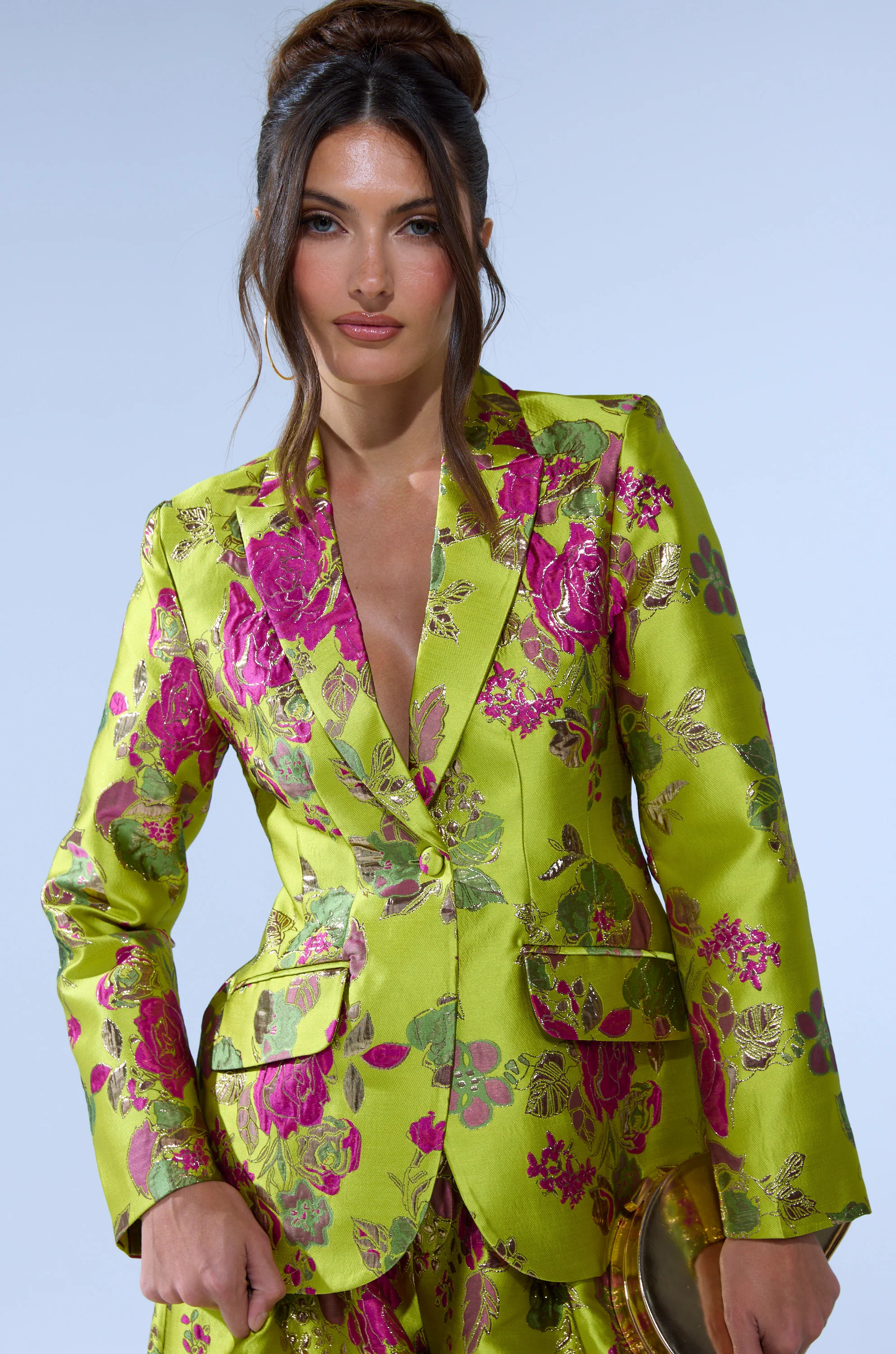 BUY MYSELF FLOWERS BROCADE BLAZER IN LIME | AKIRA