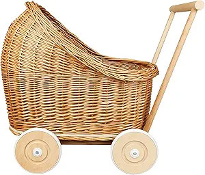 CandyOwl Wicker Doll Stroller in a Natural Color with Rubber Cover on Wheels, Doll pram, Baby Wal... | Amazon (US)