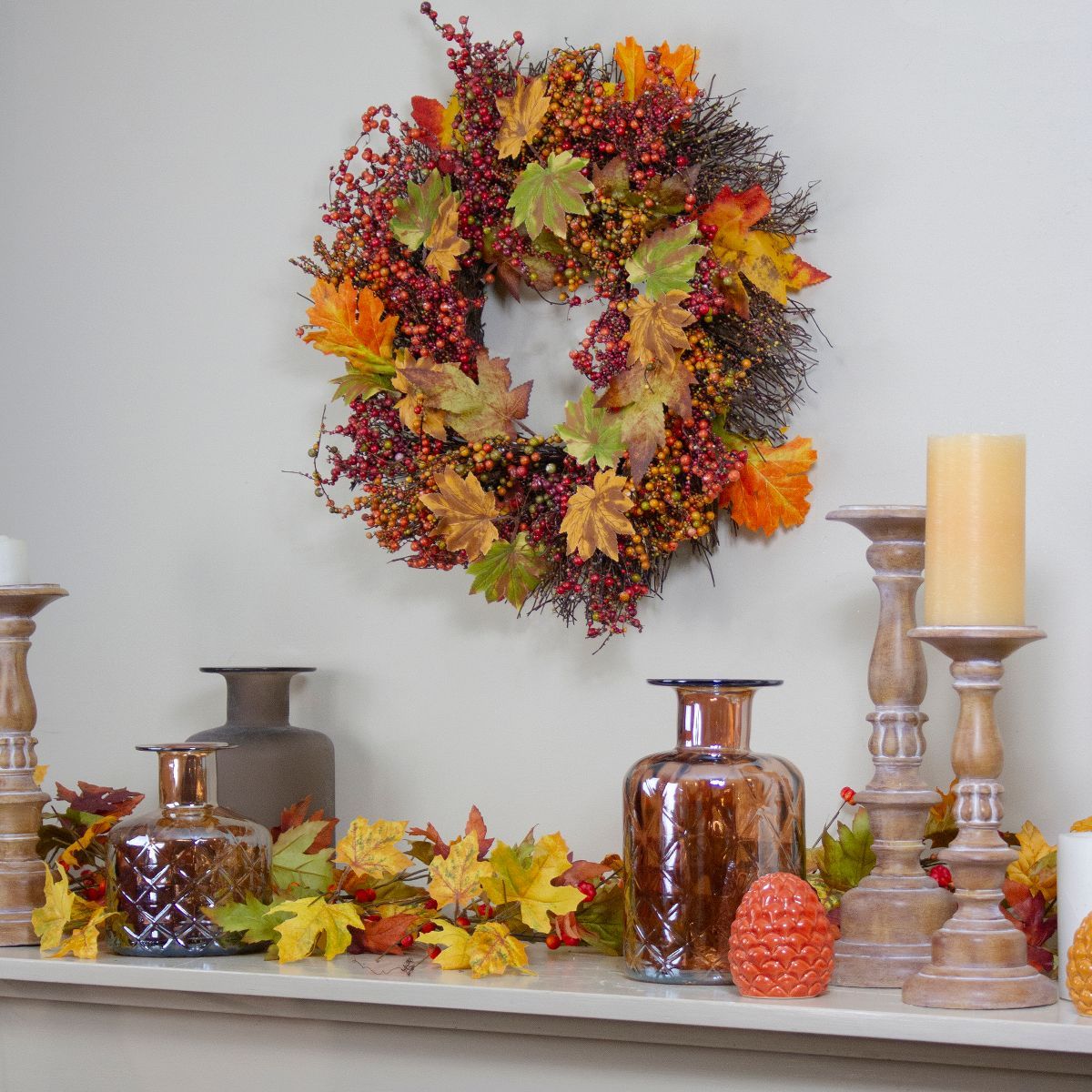 Northlight Maple Leaf and Berry Twig Artificial Fall Harvest Wreath, 22-Inch | Target