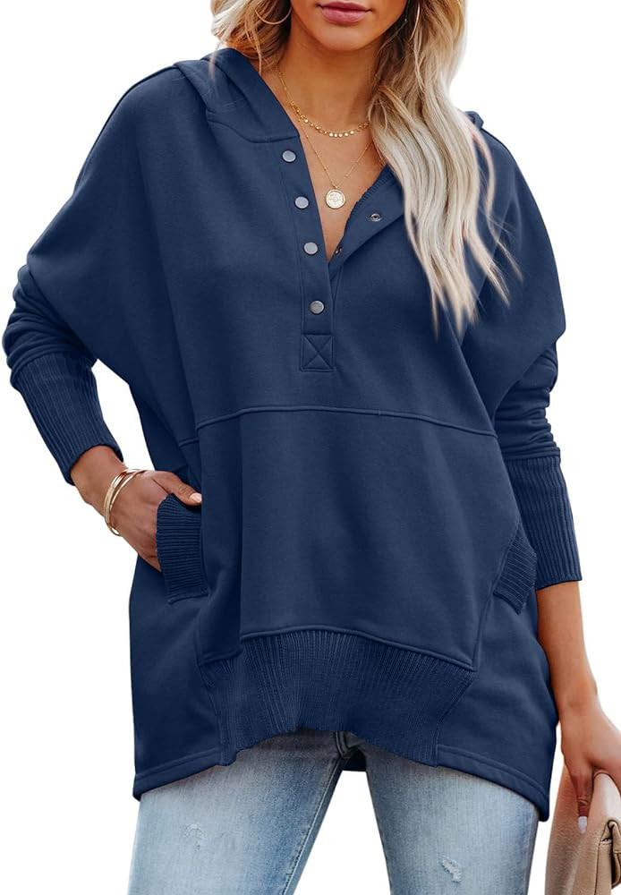 PRETTYGARDEN Women's Casual Long Sleeve Lapel Zipper Sweatshirt Drawstring Loose Pullover Tops | Amazon (US)