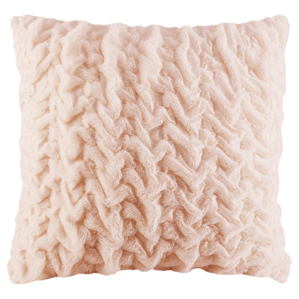 Pink Ruched Faux Fur Euro Throw Pillow (25""x25""), Adult Unisex, Blush | Target