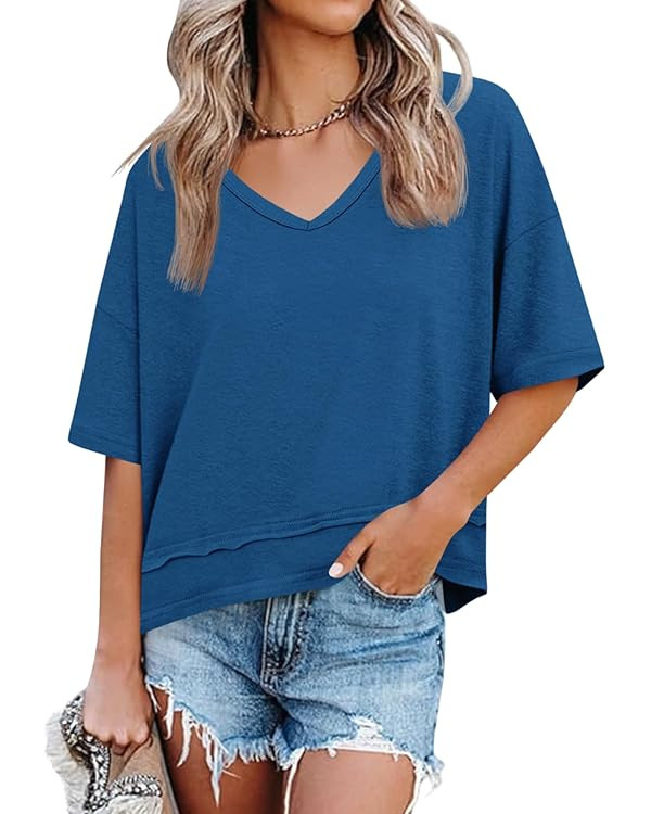 Cicy Bell Womens Summer V Neck T Shirts Casual Short Sleeve Flowy Tops Cute Loose Fit Basic Tees | Amazon (US)