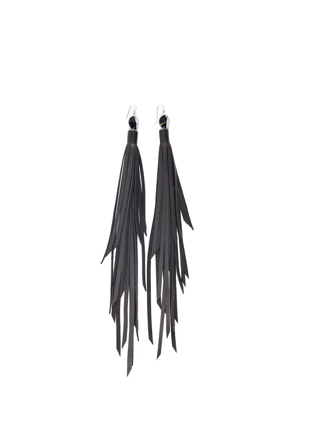 BLACK LEATHER Earrings Long Leather Fringe Earrings Annakruz - Etsy | Etsy (US)