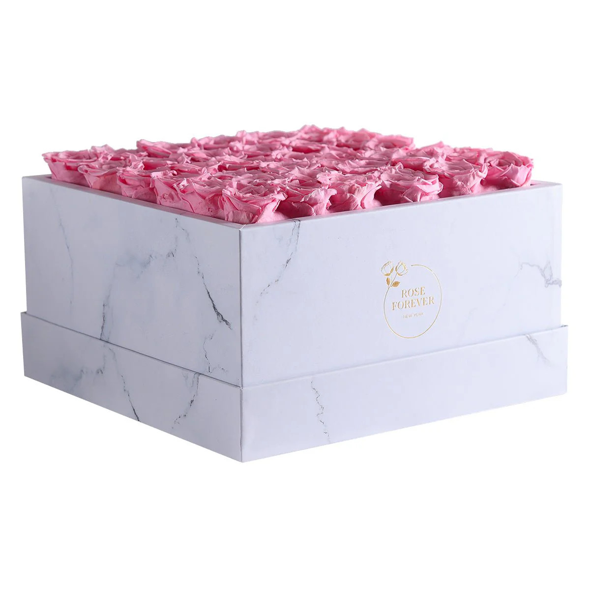 36 Pink Roses - White Marble Square Box | Rose Forever 