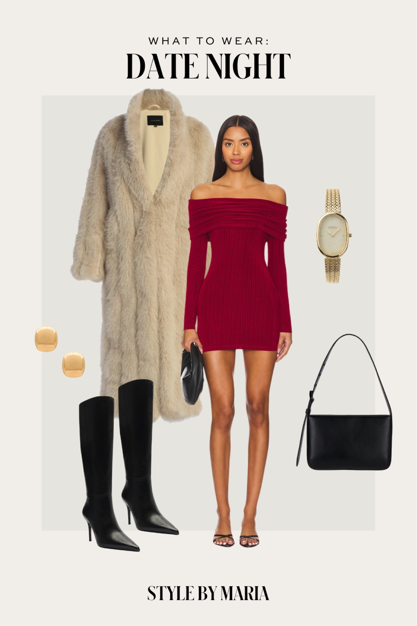 Winter date night outfit
Off the shoulder  sweater dress
Long faux fur coat 
Schutz knee high boots 



#LTKFindsUnder100 #LTKStyleTip #LTKSeasonal