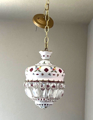 BOHEMIAN SWAG CHANDELIER MOSER WHITE CUT TO RED CZECH HANGING LAMP | eBay US