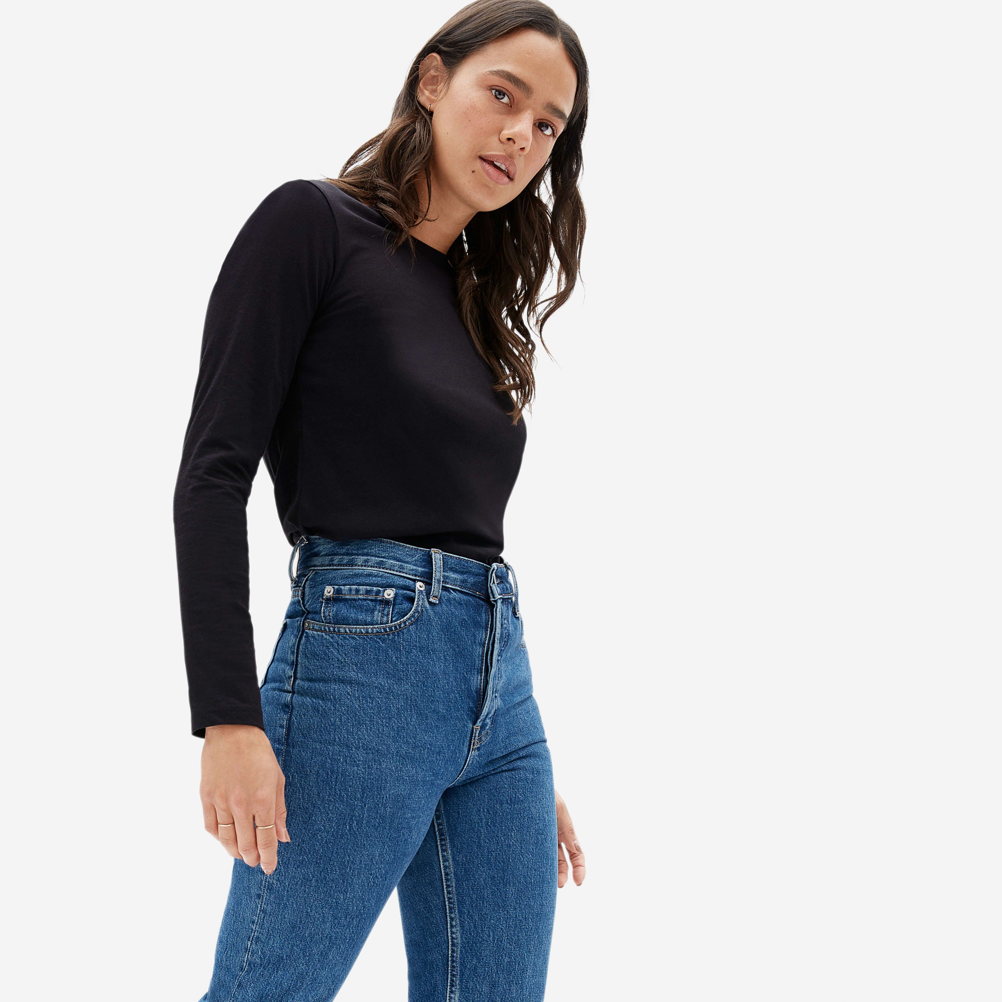 Women's Organic Cotton Long-Sleeve Crew Sweater by Everlane in Black, Size S | Everlane