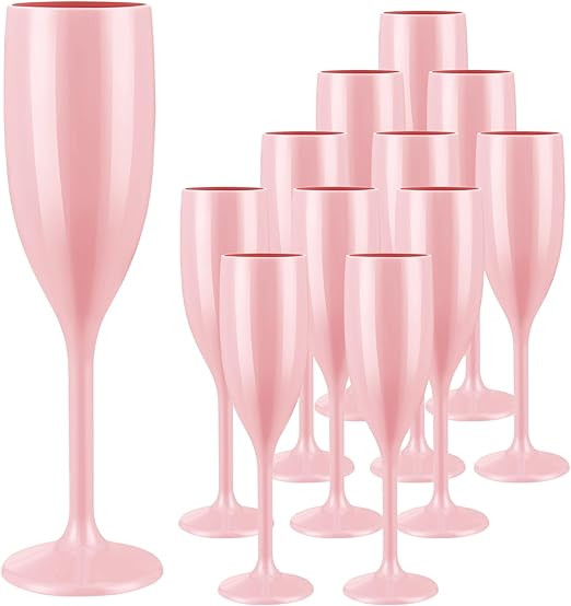 SHIQIKEJIPTY 12 Pieces Pink Champagne Flutes Wedding Glassware Champagne Drinking Plastic Pink Wi... | Amazon (US)