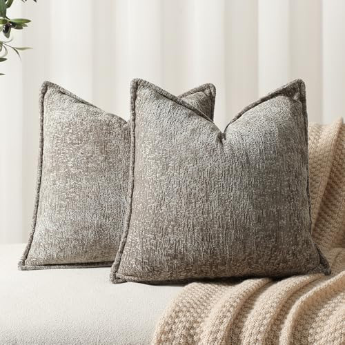 DEZENE Pack of 2 Grey Euro Shams Pillow Covers 26x26 Cozy Soft Chenille Decorative Throw Pillow Covers Accent Vintage Square Couch Pillow Covers for Home Decor Bed Sofa Living Room | Amazon (US)