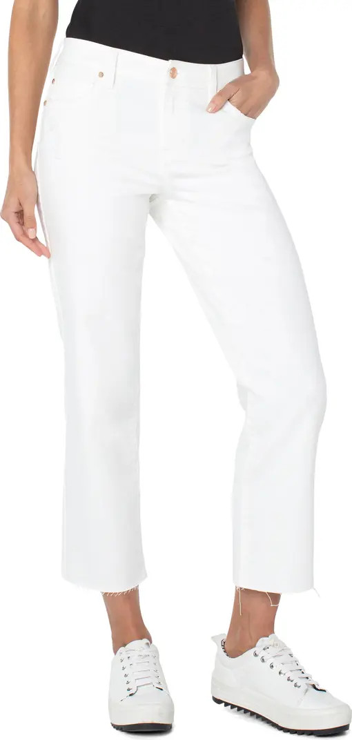 x Living in Yellow Raw Hem Stretch Crop Straight Leg Jeans | Nordstrom