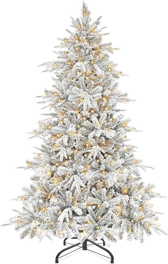 TURNMEON 6 Ft Prelit Snow Flocked Aspen Fir Artificial Christmas Tree with 340 Warm Light Realist... | Amazon (US)