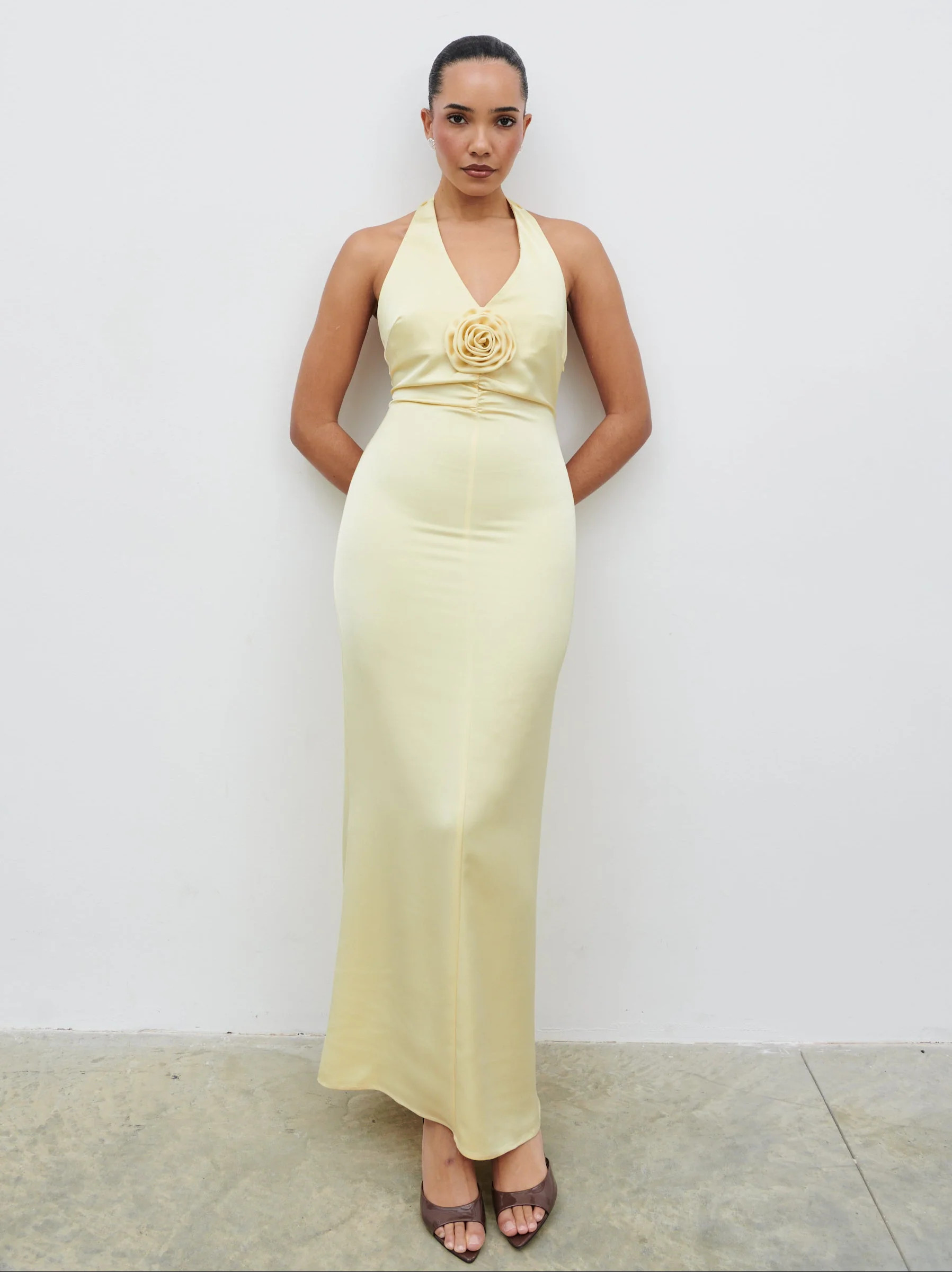 Reya Satin Corsage Maxi Dress | Pretty Lavish (UK)