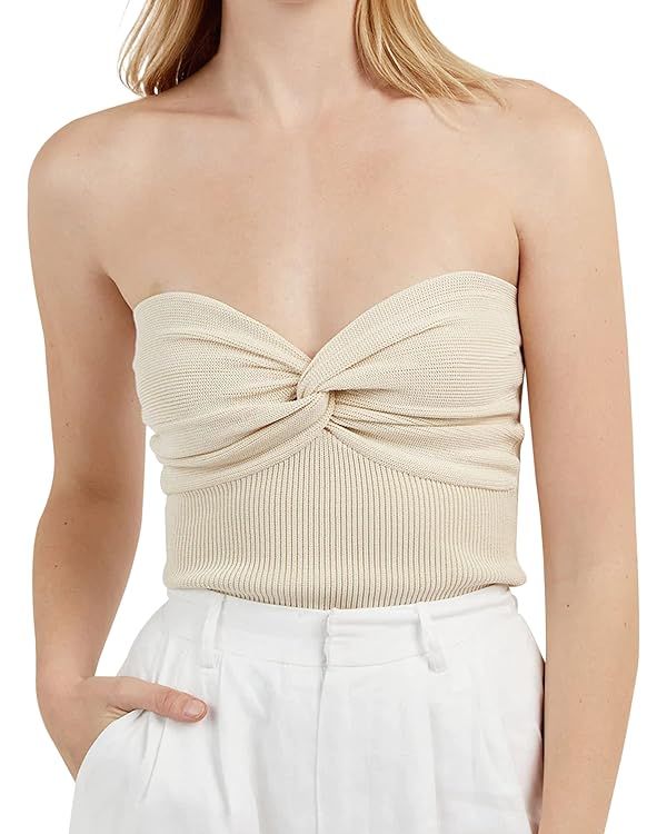 SAFRISIOR Women Twist Front Knit Tube Top Sexy Sleeveless Backless Off Shoulder Strapless Crop To... | Amazon (US)