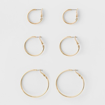 Small Hoop Earring Set 3ct - A New Day™ Gold: Brass, Acrylic, Nickel-Free, 2.25" Length | Target