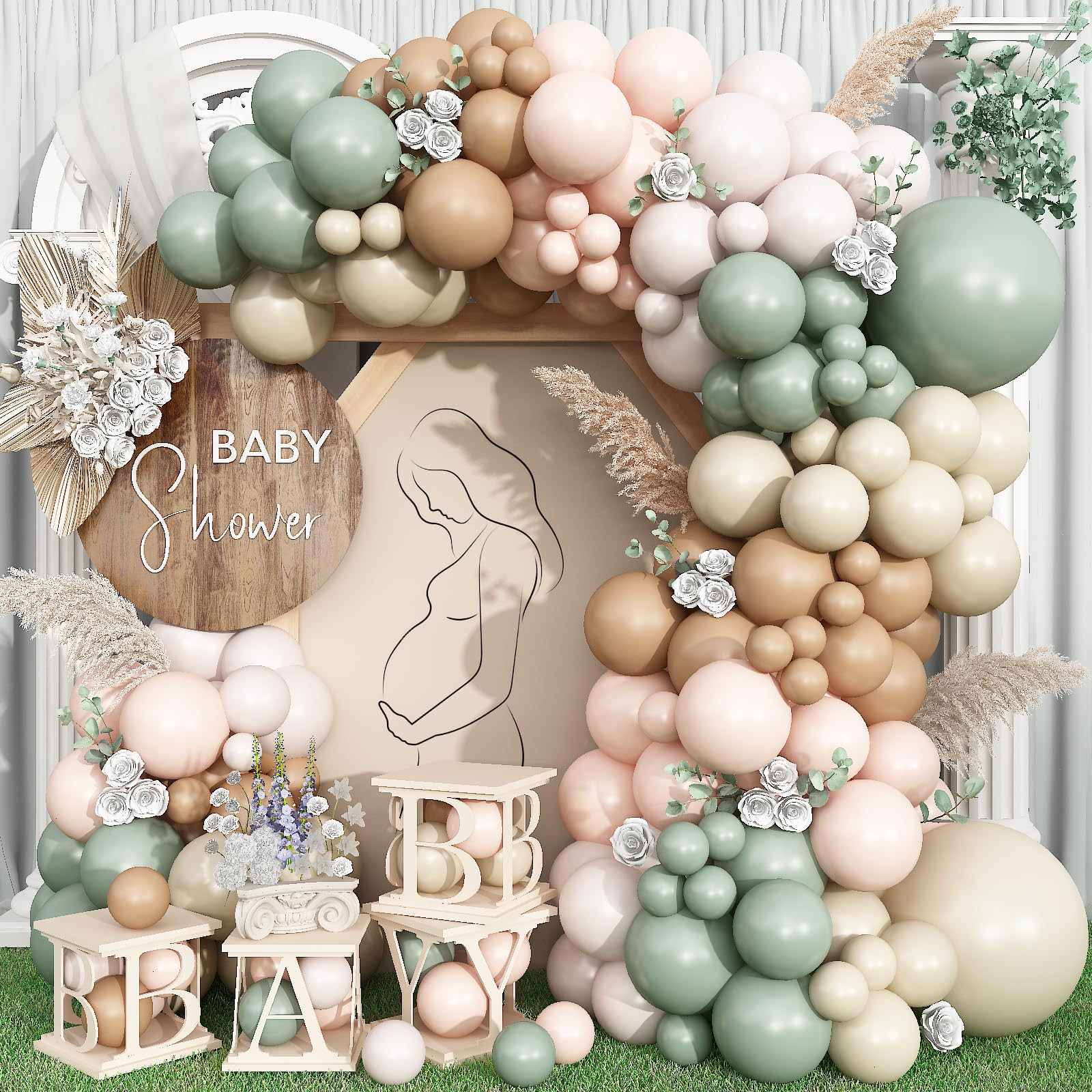 Dusty Green Neutral Balloon Garland Arch Kit, Sage Green Nude Cream Sand White Light Brown Pastel... | Amazon (US)
