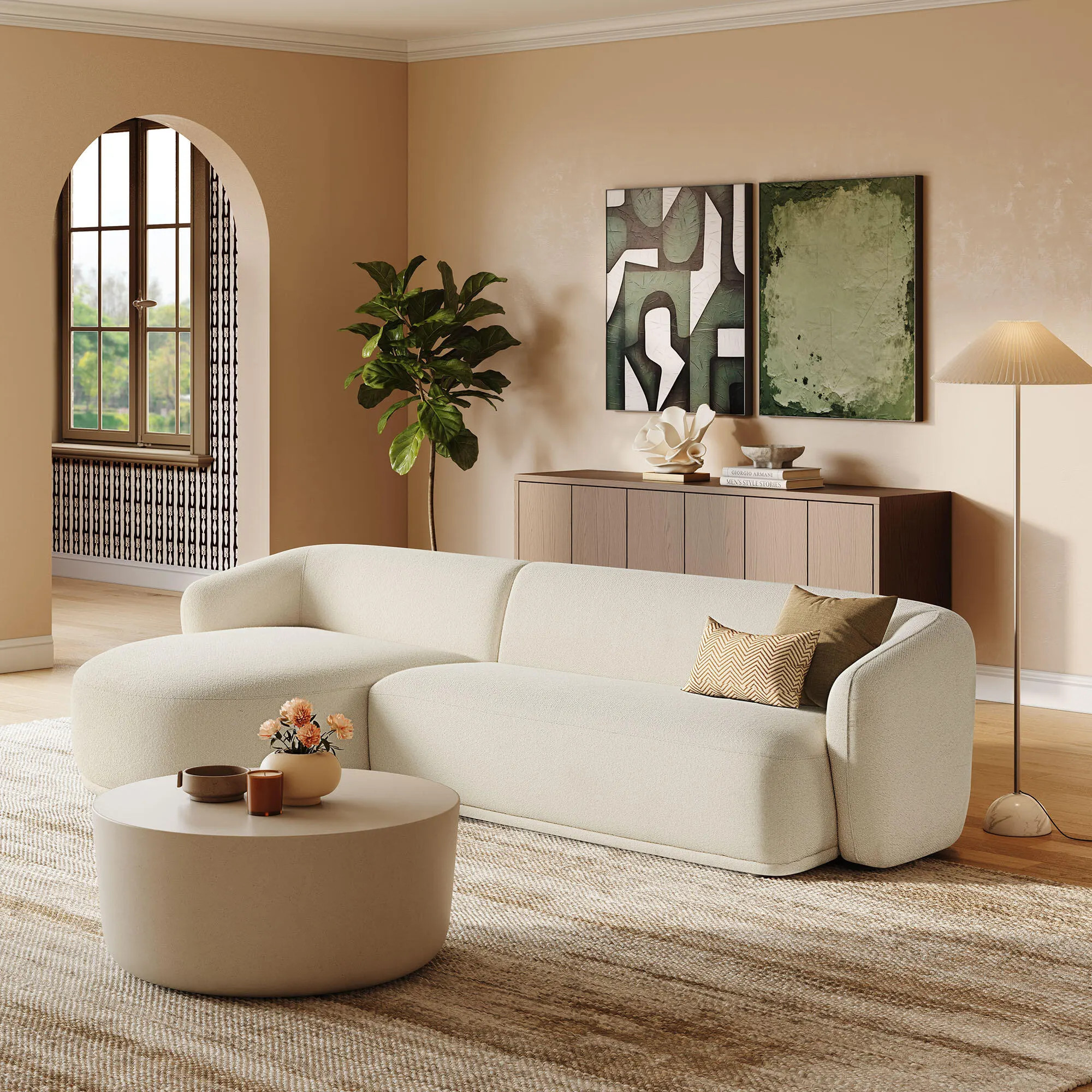 Modway Monica 2-Piece Sectional with Chaise, Cream | Ashley