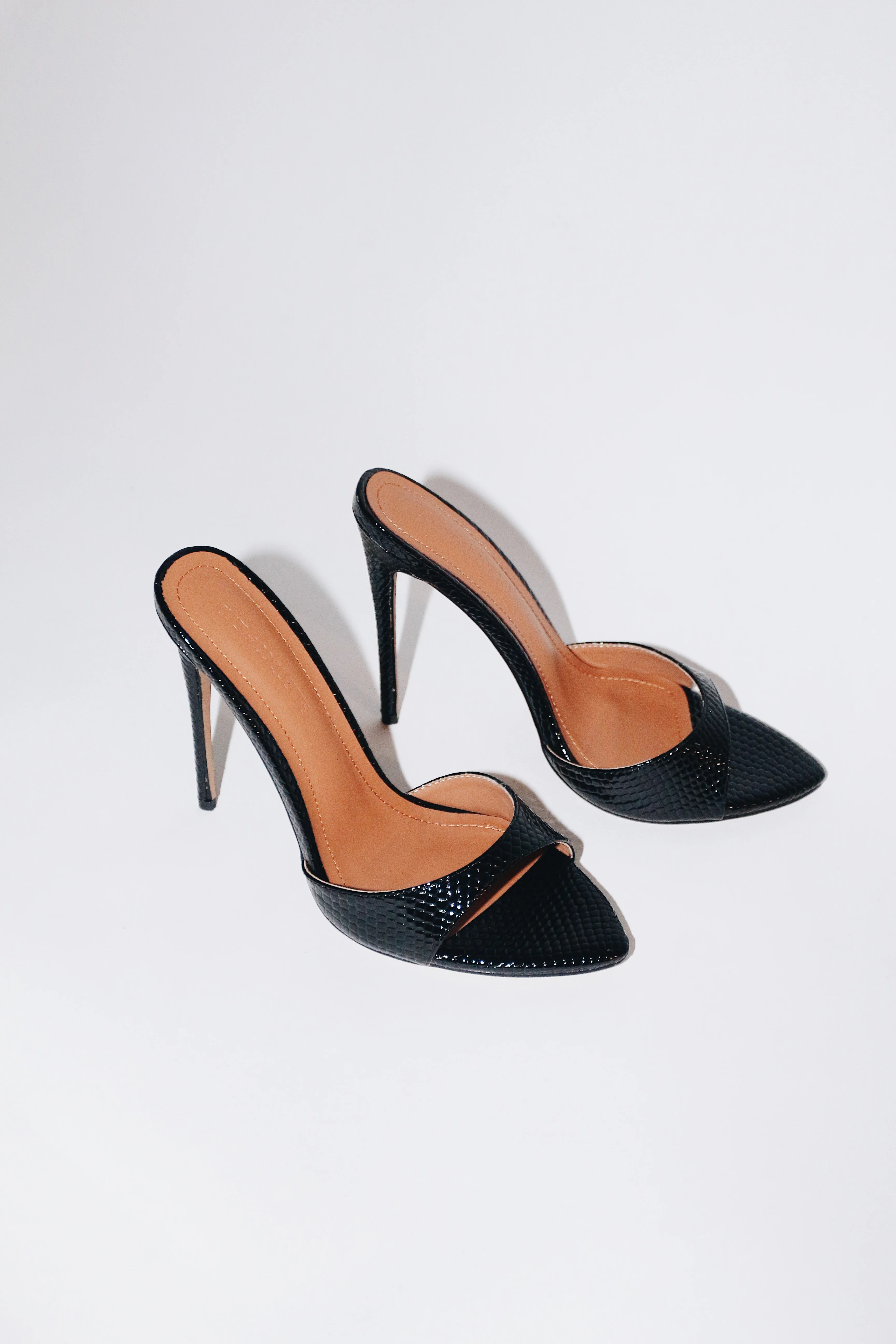 Gia Black Reptile Vegan Mules 120 mm | CULT OF COQUETTE