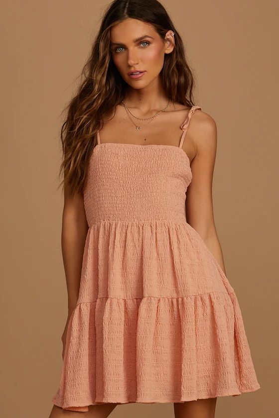 Where the Sun Goes Light Orange Smocked Tie-Strap Mini Dress | Lulus (US)