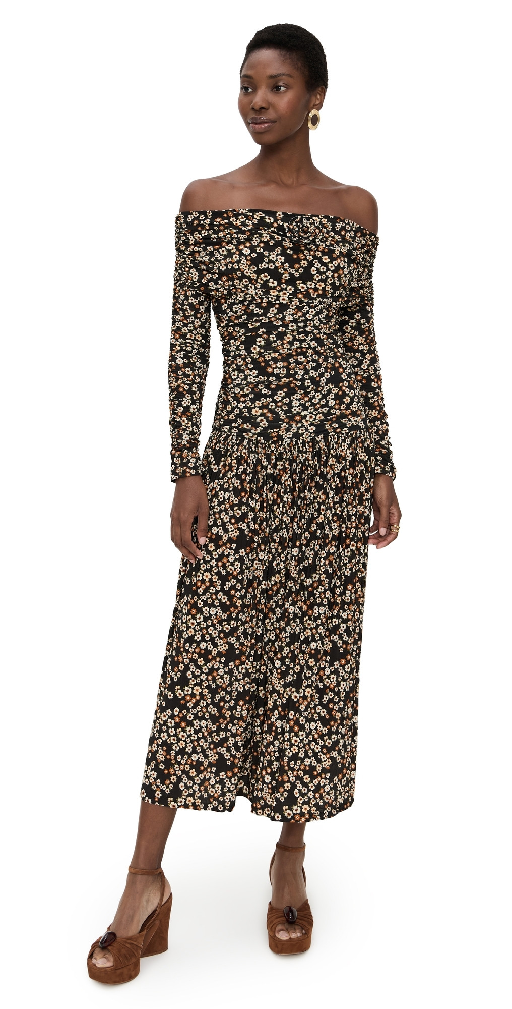 FARM Rio Tiny Flowers Long Sleeve Maxi Dress Tiny Flowers Black L | Shopbop