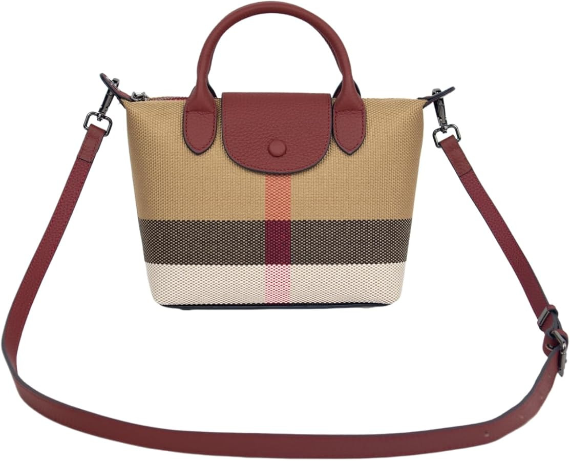 Mini Vintage Plaid purse handbags for women Small adjustable structured satchel purses Stiff canv... | Amazon (US)