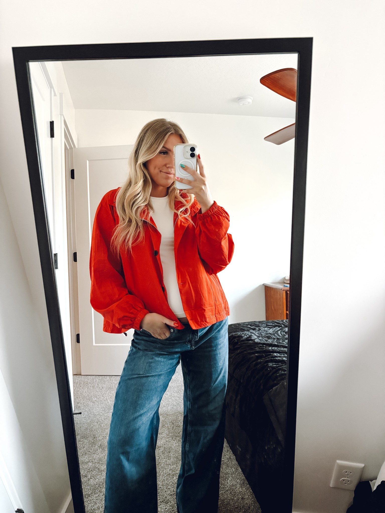 red lightweight jacket! also comes in black and brown! zips and buttons and cinches at the bottom too!

jeans: I sized up one for the bump + they’re low rise so they work even tho they’re not maternity!

| bump friendly outfit | pregnant | jacket | winter fashion 

#LTKSeasonal #LTKBump