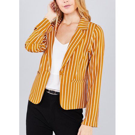 Womens Juniors Trendy Careerwear Office Workwear Casual Long Sleeve Mustard and White Stripe Print O | Walmart (US)