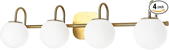 ZHUOER New Bathroom Vanity Light Fixtures 4-Lights Brushed Brass Frame and Milk White Glass Globe... | Amazon (US)