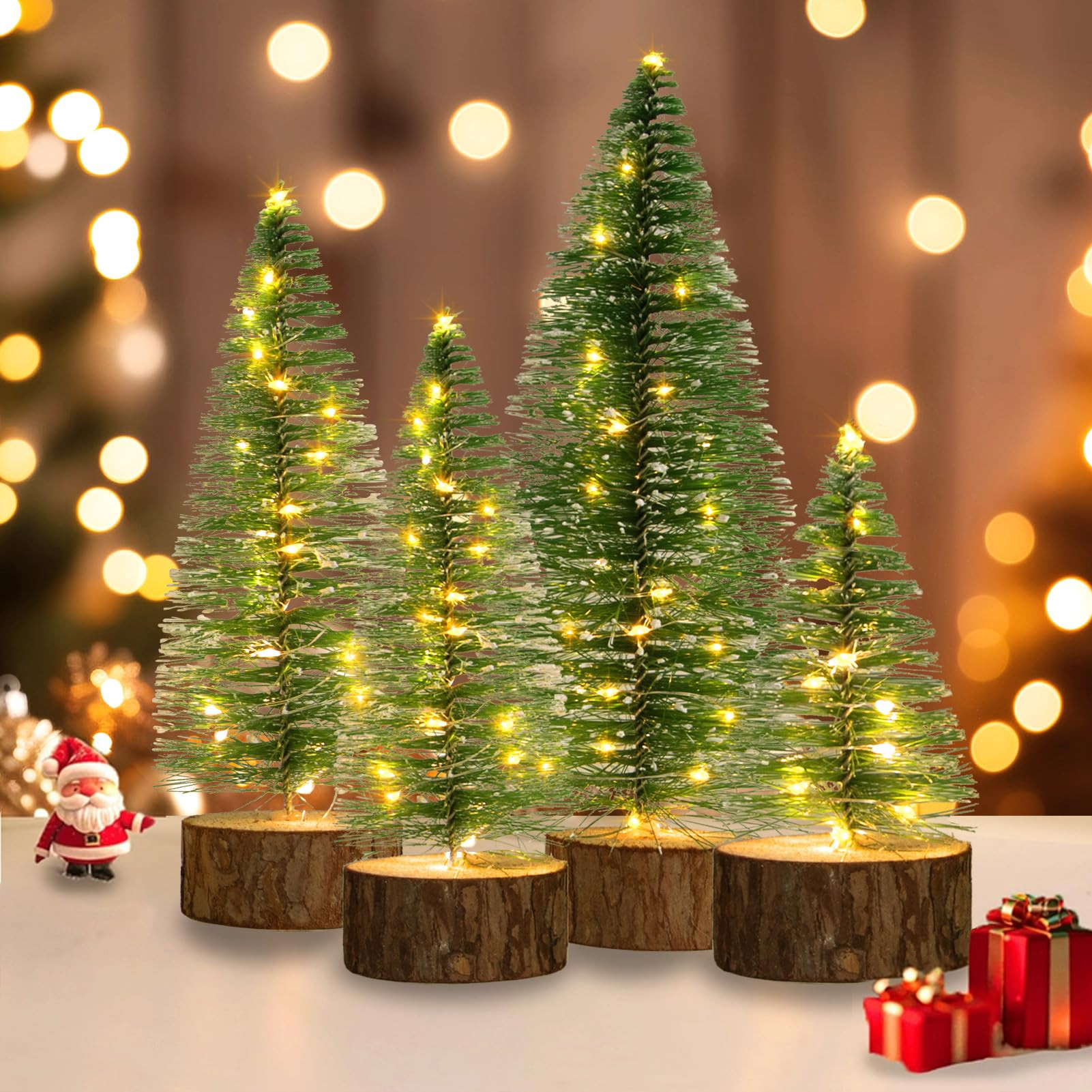 4 PCS Mini Christmas Trees, 4 Sizes Artificial Christmas Trees with 2 Modes LED String Lights Tim... | Amazon (US)