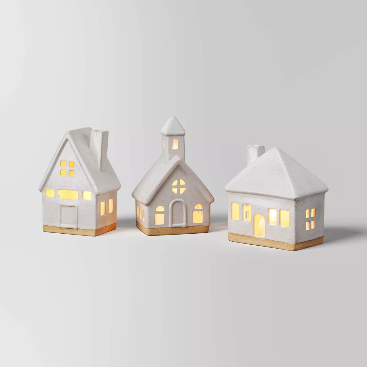 3pc Lit Ceramic Buildings Decorative Christmas Figurine Set - Wondershop™ White | Target