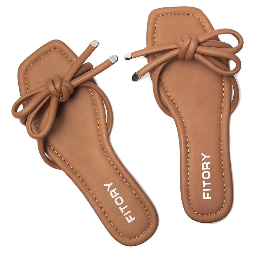 FITORY Women's Flat Sandals Square Open Toe Thong with Cute Knot for Summer Size 6-11 | Amazon (US)