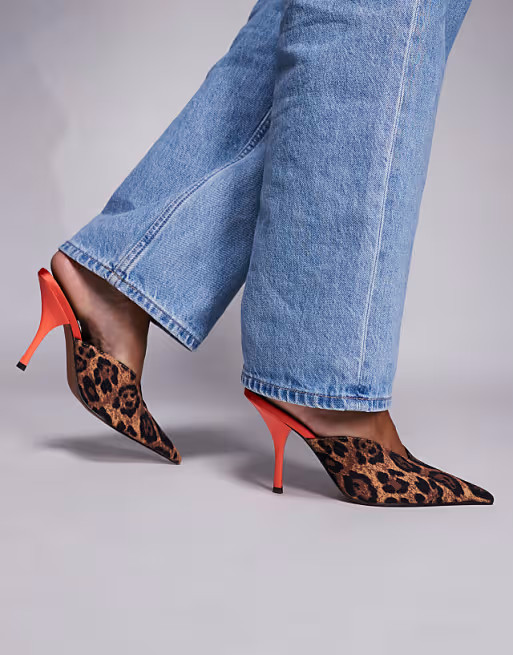 ASOS DESIGN Pluto high heel mules in leopard | ASOS | ASOS (Global)