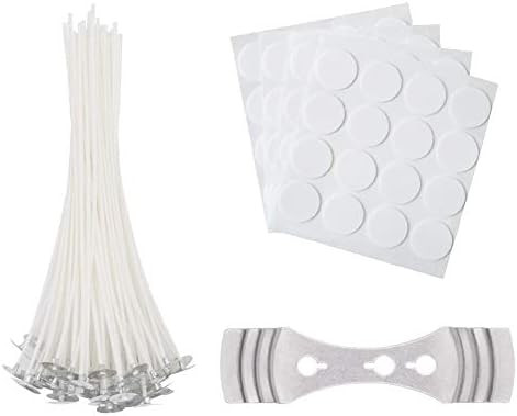 INTAR 64 Pieces Cotton Candle Wicks with Candle Wick Stickers and Centering Device for Candle DIY... | Amazon (US)