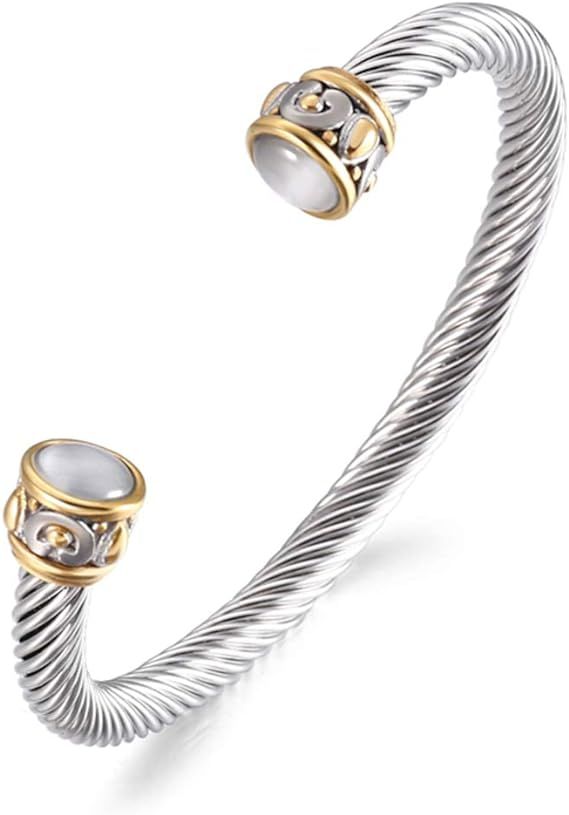 Twisted Cable Wire Cuff Bracelet - Designer Inspired Antique Women Jewelry Elegant Bangle Bracele... | Amazon (US)