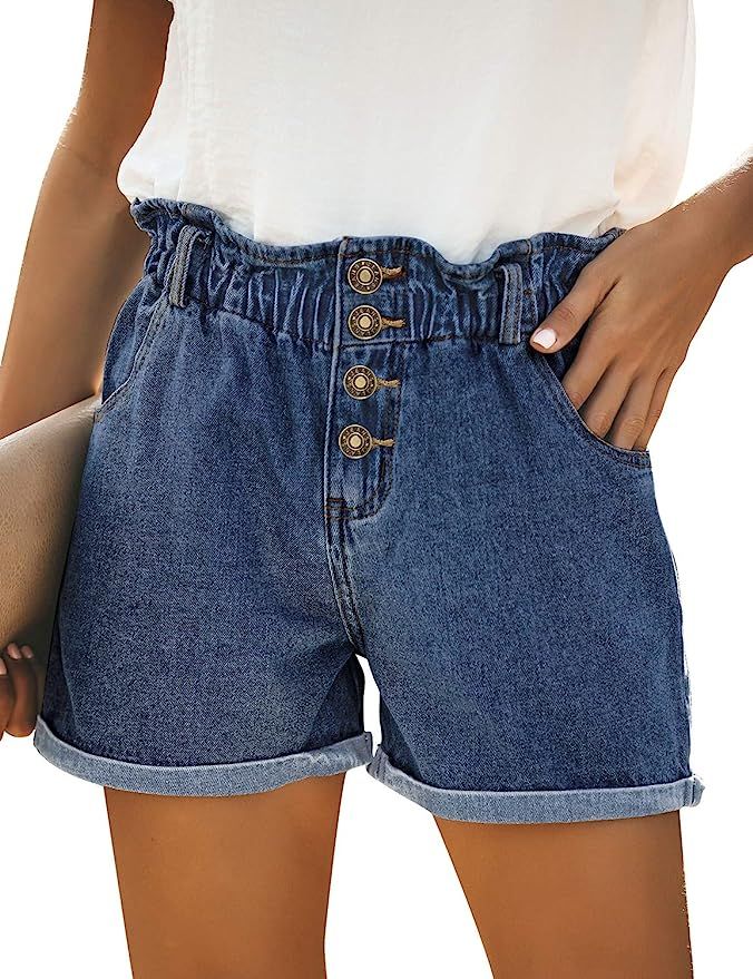 LookbookStore Women's Mid Rise Rolled Hem Distressed Jeans Ripped Denim Shorts | Amazon (US)