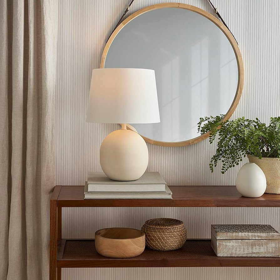 Nourison 18" Modern Farmhouse Ivory Round Table Lamp for Bedroom, Living Room, Dining Room, Accen... | Amazon (US)