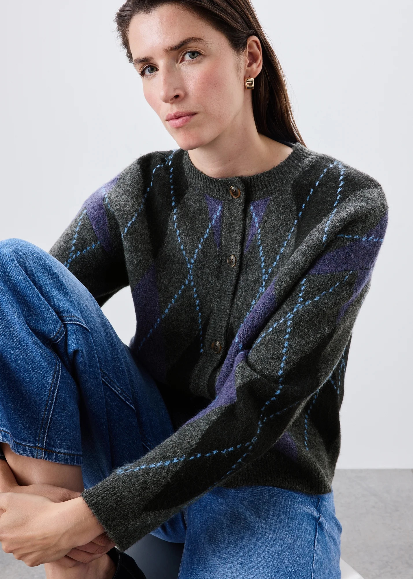 Blue Argyle Crew Neck Cardigan | Matalan (UK)