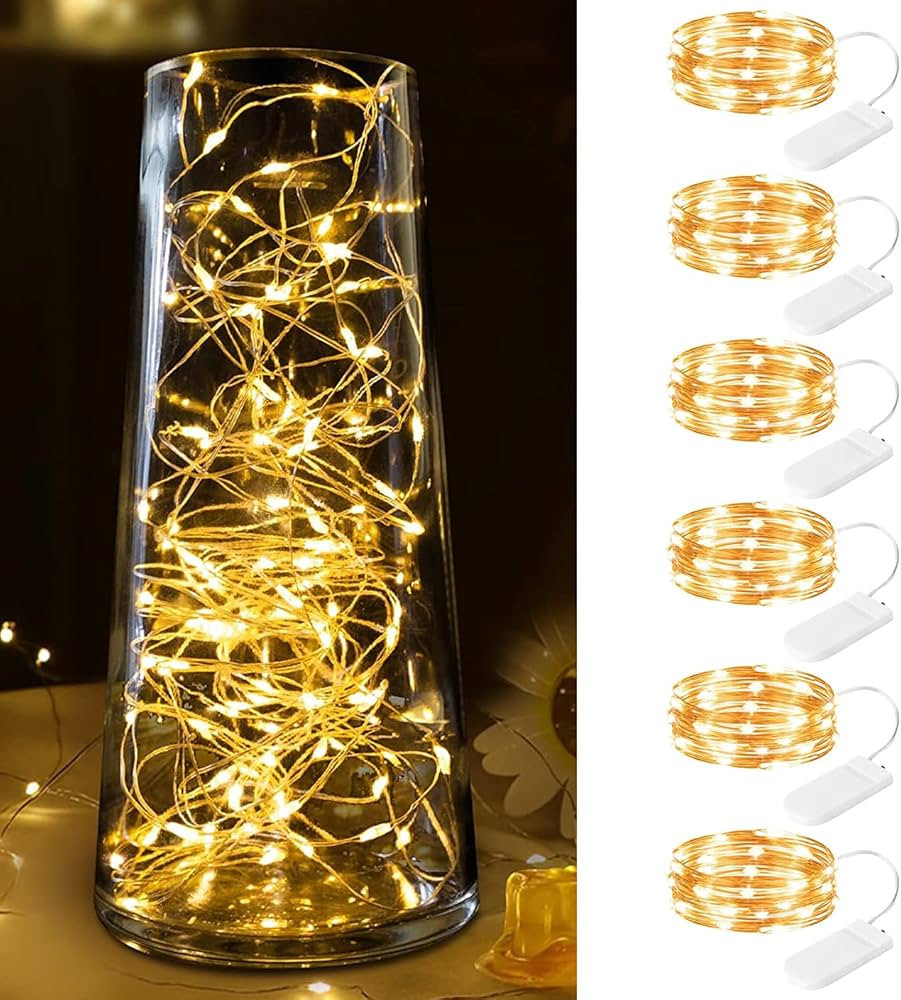 6 Pack Fairy Lights Battery Operated - 7ft 20 LED Waterproof Mini Silver Wire String Lights for W... | Amazon (US)