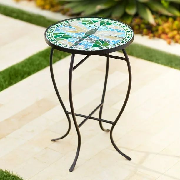 Teal Island Designs Dragonfly Mosaic Black Iron Outdoor Accent Table | Walmart (US)
