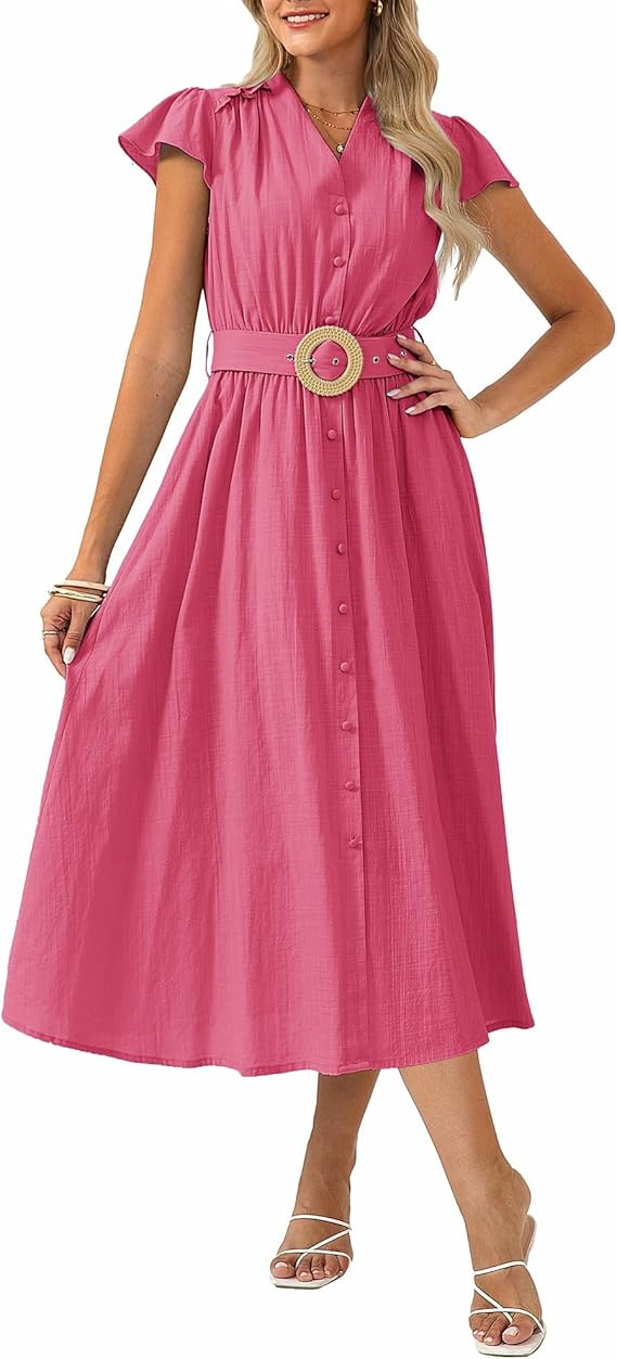 GRACE KARIN Womens Summer Maxi Dress 2026 Casual Short Sleeve Dress Flowy Shirt Dresses with Pock... | Amazon (US)