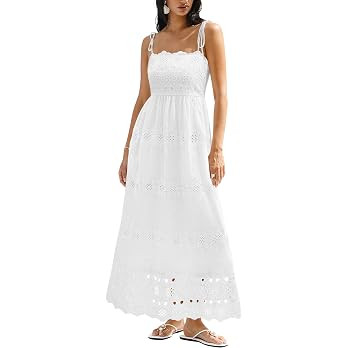 dowerme Womens Summer Maxi Dresses 2026 Casual Spaghetti Strap Smocked Eyelet Cotton Dress Long B... | Amazon (US)